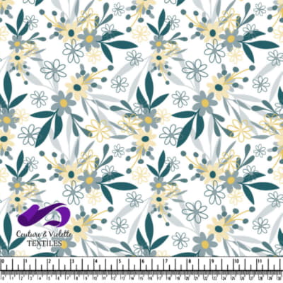 Motif Floral Délicat Jaune et Teal