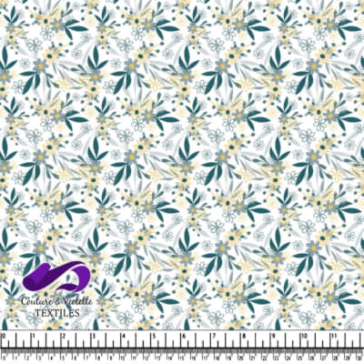Motif Floral Délicat Jaune et Teal