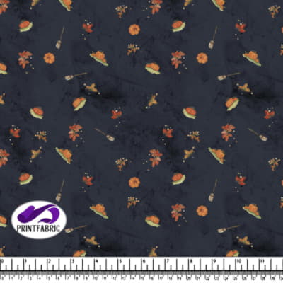 Halloween - Pumpkin and broom on after midnight blue background