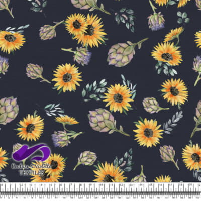 Artichaut and Sunflowers on background color blue after midnight