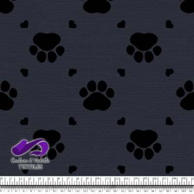 Cat - paws surround by littles hearts on after midnight blue texture