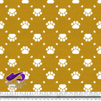 Cat - paws surround by littles hearts on golden yellow texture