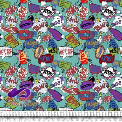 Comic book - Speech bubbles Fudge on teal background