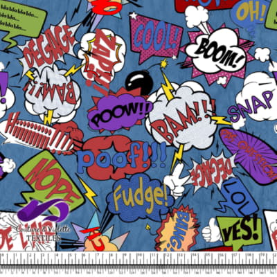 Comic book - Speech bubbles Fudge on blue background