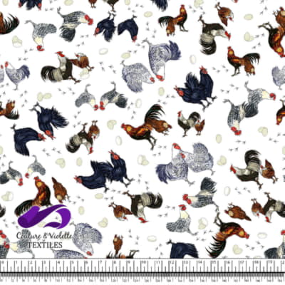 Roosters and hens - Flock on white background