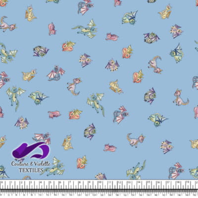 Dragons - Cute dragons on clear sky blue background