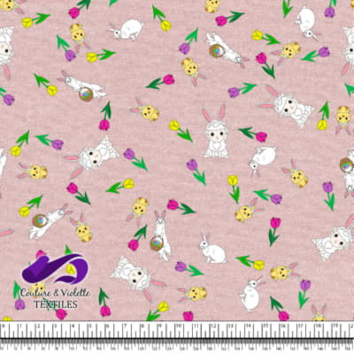 Easter - Ferrets and friends with tulips on lotus pink background