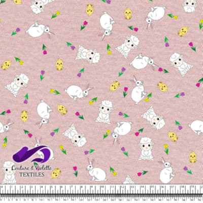 Easter - Cute animals on textured lotus background