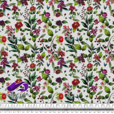 Embroidery bloom - Roses on white linen background