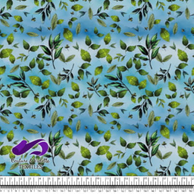 Embroidery bloom - Leaves on blue background