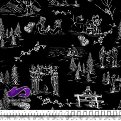 Toile de Jouy - Winter on black background