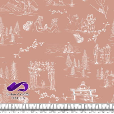 Toile de Jouy - Winter on dusty rose background