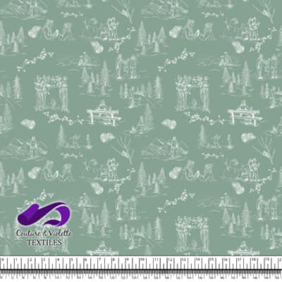 Toile de Jouy - Winter on granite green background