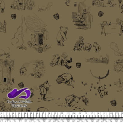 Winnie The Pooh - Gravures on Martini olive background