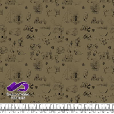 Winnie The Pooh - Gravures on Martini olive background