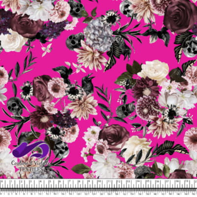 Shadow dream - Flower and skulls - Pink