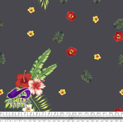 Tropical - hibiscus and palm - Anthracite