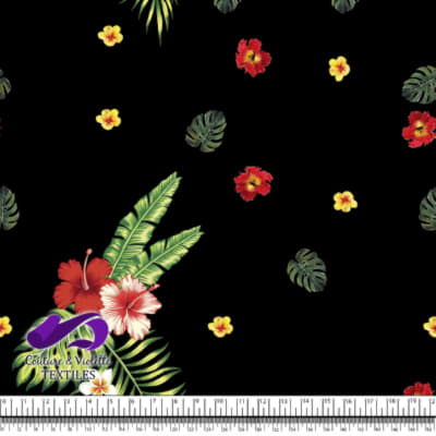Tropical - hibiscus and palm - Black
