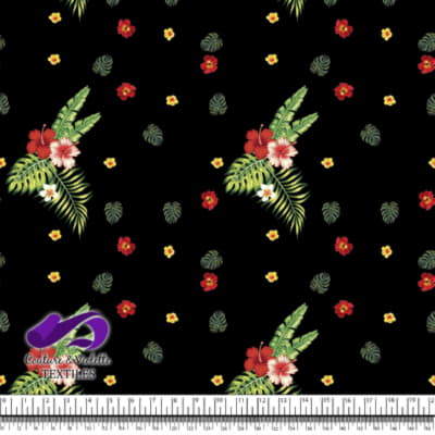 Tropical - hibiscus and palm - Black