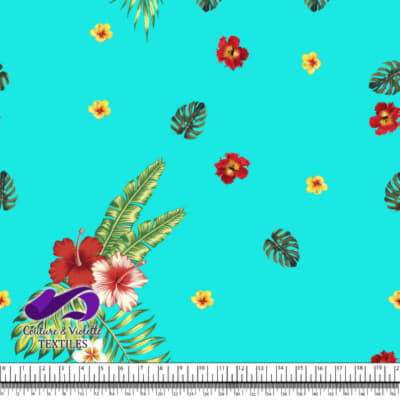 Tropical - hibiscus and palm - Blue tiffany