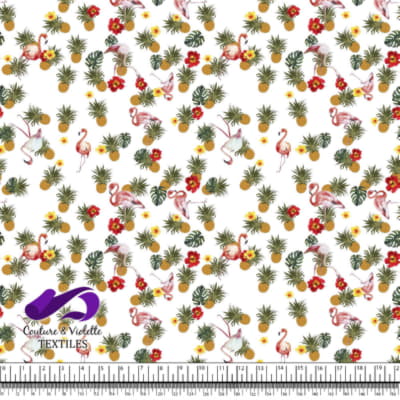 Tropical - Flora & flamingos - White