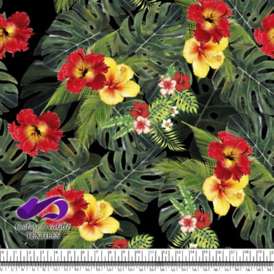 Tropical - Jungle hibiscus on Black background