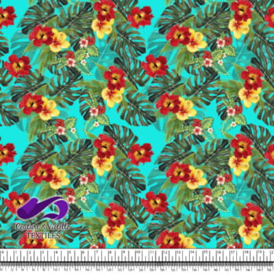 Tropical - Jungle hibiscus on Blue tiffany background